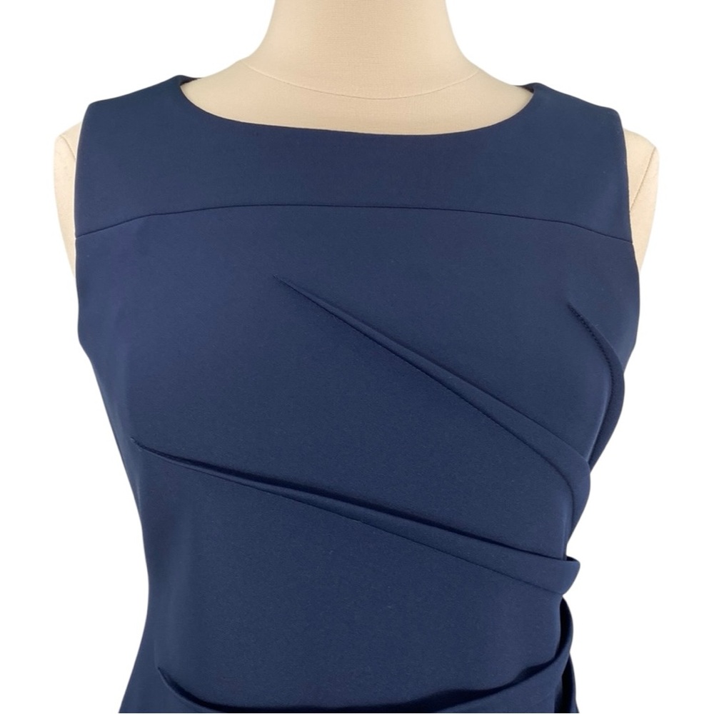 Calvin Klein Navy Blue Side Pleated Classic Sleeveless Midi BodyCon Sheath Dress - Picture 2 of 16